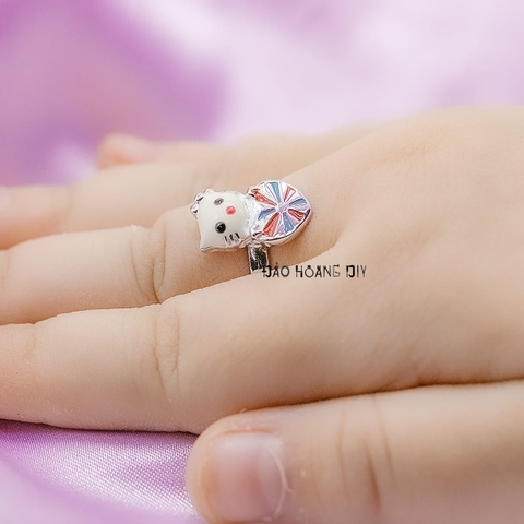 Nhẫn Bạc Trẻ Em Hình Mèo Trái Tim Đa Sắc Màu Free Size N2412070011