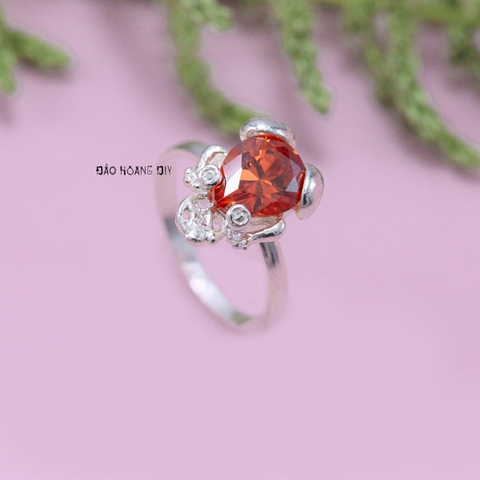 Nhẫn Bạc Nữ Cóc Ngậm Kim Tiền Tài Lộc Cam N2409060024