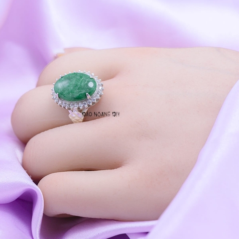Nhẫn Bạc Nữ Phong Thủy Đá Xanh Ngọc Bích N2409050002
