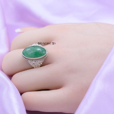 Nhẫn Bạc Nữ Phong Thủy Đá Xanh Ngọc Bích N2409050001
