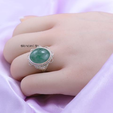 Nhẫn Bạc Nữ Phong Thủy Đá Xanh Ngọc Bích N2409050003