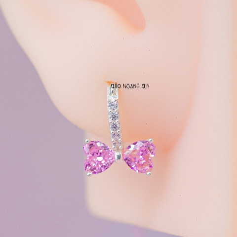 Bông Tai Bạc Cho Bé Kiểu Bật Nơ Đá Hồng To Nổi Bật H2410280061