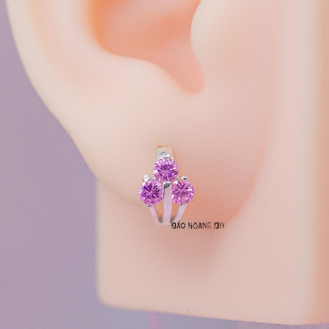 Bông Tai Bạc Cho Bé Khong Tròn Thiết Kế Kiểu Cành Hoa Đá Hồng Xinh Xắn H2410280028