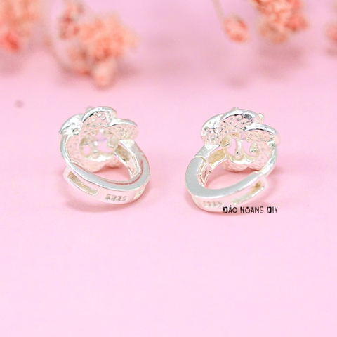 Bông Tai Bạc Nữ S925 Khong Tròn Hoa 5 Cánh Trơn Xoáy Nhỏ Xinh H2410280011