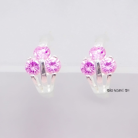 Bông Tai Bạc Cho Bé Khong Tròn Thiết Kế Kiểu Cành Hoa Đá Hồng Xinh Xắn H2410280028