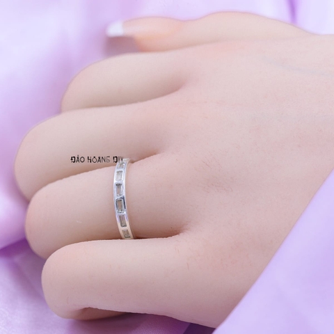 Nhẫn Bạc Cặp Đôi Nam Nữ Thiết Kế Ô Hình Chữ Nhật