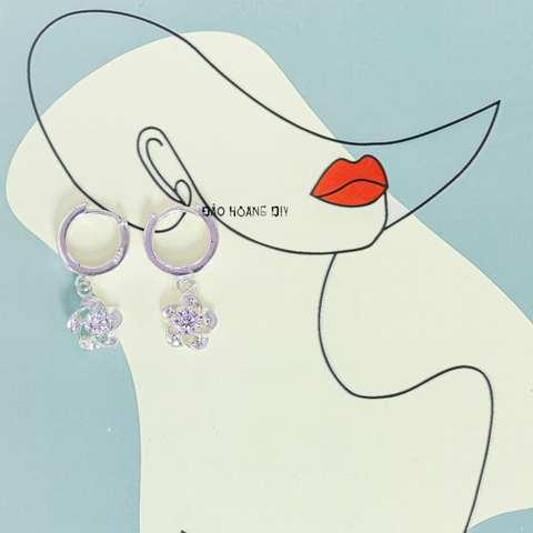 Bông Tai Bạc Nữ S925 Khong Tròn Hoa 5 Cánh Xoáy Xinh Xắn H2410250088