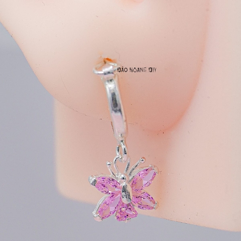 Bông Tai Bạc Nữ Khong Tròn Cánh Bướm Đá Hồng Dễ Thương H2410260001