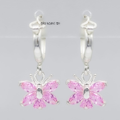 Bông Tai Bạc Nữ Khong Tròn Cánh Bướm Đá Hồng Dễ Thương H2410260001