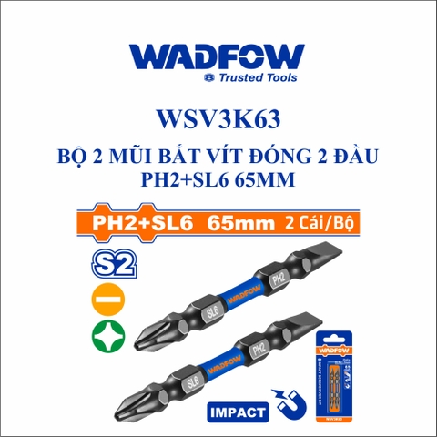 Bộ 2 Mũi bắt vít đóng 2 đầu PH2+SL6 65mm wadfow WSV3K63