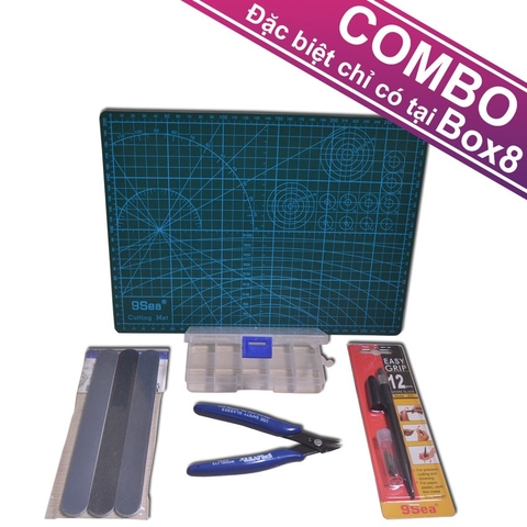 Combo Kìm Plato + Dao 9sea +  bộ chà nhám VT-014 + bảng A4 + hộp đựng chi tiết mô hình [CB]