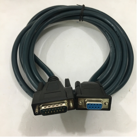 Cáp Điều Khiển RS232 DB9 Female to DB15 Male 2 Row 15Pin 28AWG E164571 Cable Green Length 3M