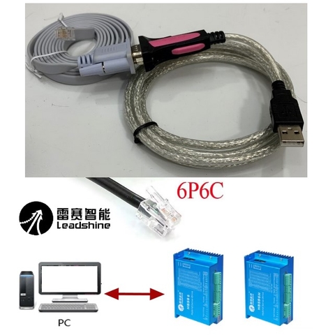 Cáp 3M 10ft Cable FTDI Chip USB to RJ12 6 Pin 6P6C For Leadshine Stepper Motor Drive witch Computer RS232 Communication