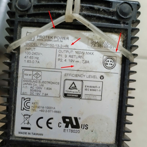 Adapter 19V 7.9A 150W PROTEK PMP150-13-2-HR Connector Tip Size 4 Pin Mini Din 10mm Plug For Máy Siêu Âm Xách Tay MySono U6 Samsung Medison