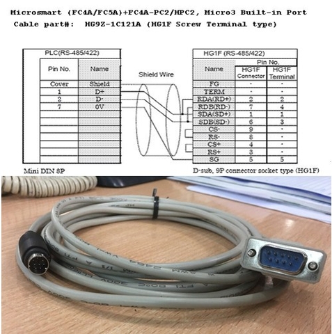 Cáp điều khiển PLC Programming IDEC HG9Z-1C121A Micro3 FC2A RS485 Built-in Port 8 Pin Mini Din Male to DB9P Male (Gray) Length 1.8M