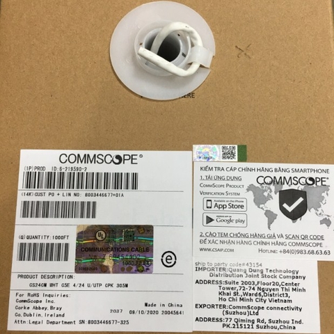 Cáp Mạng Commscope CAT5E 6-219590-2 Hàng Chính Hãng U/UTP 24 AWG 4 Pair PVC White 1000FT Length 305M