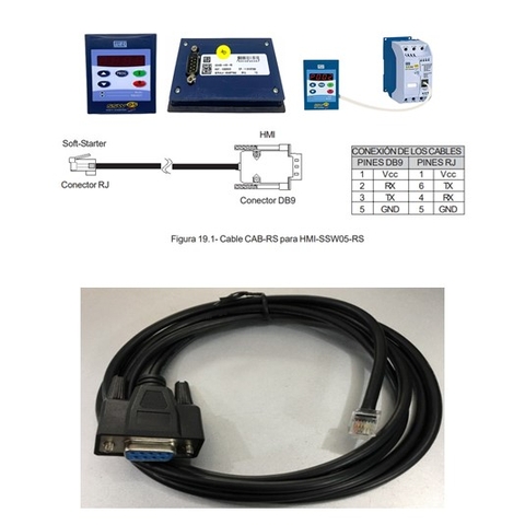 Cáp Kết Nối Truyền Thông Cable CAB-RS Para HMI-SSW05-RS Kết Nối Soft-Starter - SSW05 Series Với WEG Electric SSW05 Series Remote Serial HMI Keypad Cable RS232 RJ12 to DB9 Female Length 1.5M