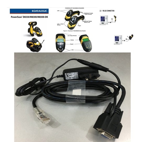 Bộ Cáp Và Sạc Máy Quét Mã Vạch Datalogic CAB-434 RS-232 Cable Coiled 5V External Power For Datalogic D8330 M8300 D9300 Barcode Scanner Black Length 1.8M