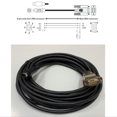 Cáp Lập Trình DELTA DOP-DVP UC-MS150-06A 50ft Dài 15M Delta DOP Touch screen to DVP series PLC Programming Cable RS232 MD8M to DB9 Male Có Chống Nhiễu Shielded