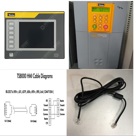 Cáp Kiết Nối Điều Khiển Parker TS8000 Touch Screen HMI Với Biến Tần Parker Drive 590+, 631, 637F, 650v, 690+, 890 Link CM471054 Cable RS232 RJ12 6 Pin 6P6C to RJ10 4 Pin 4P4C Black 3M