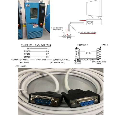 Cáp Kết Nối RS232 Interface is used to connect one PC to one controller Cross Cable DB9 Female to Male E352563 AWM 20276 White 5M For Điều Khiển Buồng Thử Nghiệm Sốc Nhiệt Với PC Thermotron Test Chamber