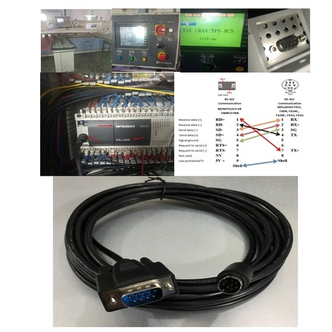 Cáp Kết Nối Điều Khiển PLC Communication MITSUBISHI FX3G-60M Với HMI MONITOUCH V808CD Cable RS-422 Mini Din 8 Pin Male to DB9 Male For CNC ROUTER MACHINE TAI CHAN TPS-8CS Length 5M