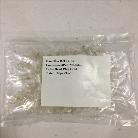 Đầu Bấm Điện Thoại 4Pin RJ11 Telephone Modular Plug 6P4C Cable Head Plug Gold Plated 100pcs/Lot
