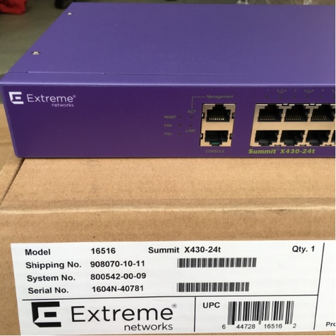 Switch Extreme Networks Summit X430-24T 24 Port 10/100/1000BASE-T + 4 Port 1000BASE-X SFP Unpopulated SFP 1 AC PSU Includes ExtremeXOS L2 Edge License