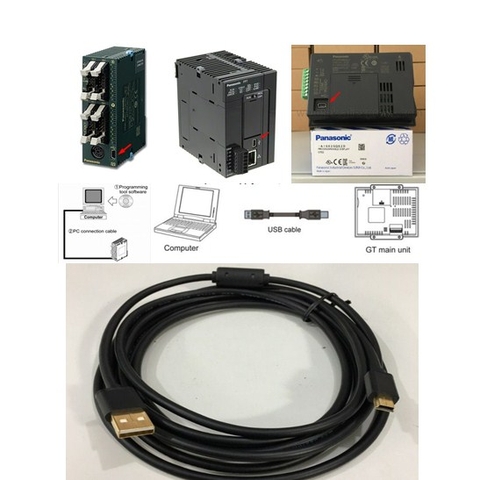 Cáp Kết Nối Truyền Thông PLC Programming USB-MT6000/MT8000 USB Type A to Mini B Cable For PLC Panasonic FP0R/FP0H/FP7/FP-XH  Và HMI GT02/GT02L/GT12 Tới Computer Length 3M