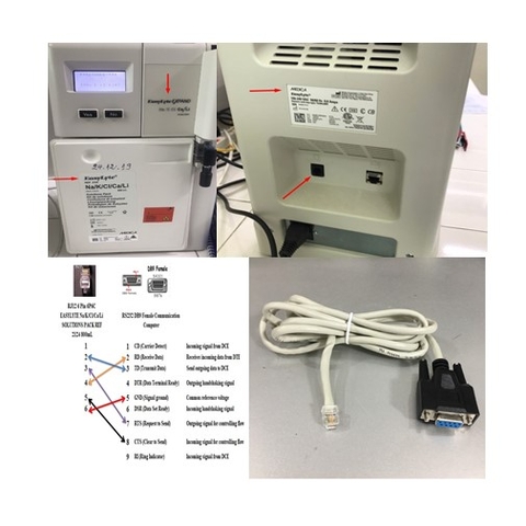 Cáp Truyền Dữ Liệu Kết Quả Phâm Tích Máy Điện Giải EASYLYTE Na/K/Cl/Ca/Li SOLUTIONS PACK REF 2124 800mL Với Máy Tính Cable RJ12 6 Pin 6P6C to Serial RS232 DB9 Female 2M