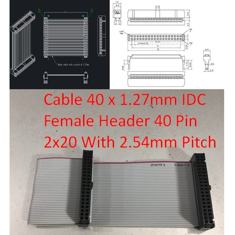 Cáp 40 Pin IDC Flat Ribbon Cable Dài 25Cm 2x20P 40 Wire With 2.54mm Pitch Female to Female For Máy Test Bản Mạch Điện Tử FCT/ICT
