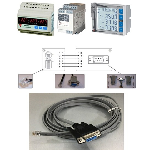 Cáp Kết Nối Giao Thức truyền Thông Carlo Gavazzi Communication Protocol RJ12 6 Pin 6P6C to Serial RS232 DB9 Female 4M For CPT Series WM Series tới PC