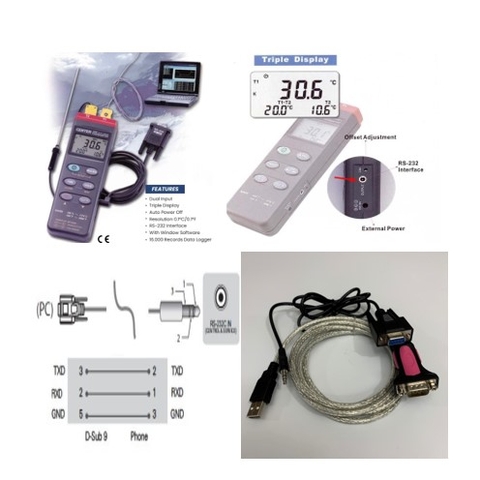 Bộ Combo Cáp Kết Nối DB9 Female to 3.5mm Serial 3 Lever Cable Dài 1M + USB to RS232 Z-Tek For Center Thermometer Với Computer