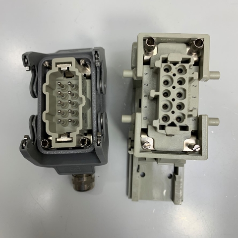 Đầu Nối Điện Công Nghiệp 10 Pin 16A 500V 6KV3 Harting Han 10E-M-S 09 33 010 2601 Male Connector + Harting Han 10E-F-S 09 33 010 2701 Female Lapp Skintop Nickel 8.0mm