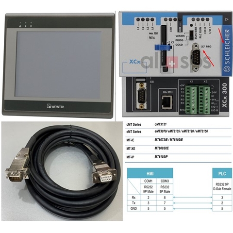 Cáp Lập Trình HMI Weintek Weinview Tới SCHLEICHER PLC-CPU XCS 20C XCS 300 RS232 Cable DB9 Male to Female Dài 3M