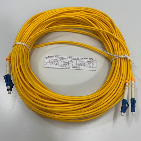 Dây Nhẩy Quang 1Gb 25M (75ft) LC UPC to LC UPC Duplex OS2 Singlemode PVC Yellow 9/125μm 3.0mm Fiber Optic Patch Cable