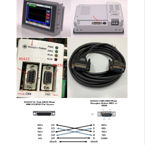 Cáp Lập Trình HMI XTOP07TW Series Với Dongbu Robot IMS-J-1000 Cable RS422 D-Sub DB15 Male to DB9 Male Dài 3M Có Chống Nhiễu Shielded