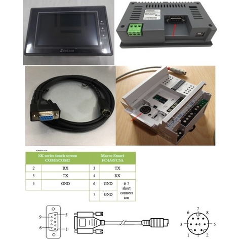 Cáp Lập Trình HMI Samkoon SK Series Với PLC Macro Smart FC4A/FC5A MD8M Cable RS232 Mini Din 8 Pin to DB9 Female Dài 1.8M Có Chống Nhiễu Shielded