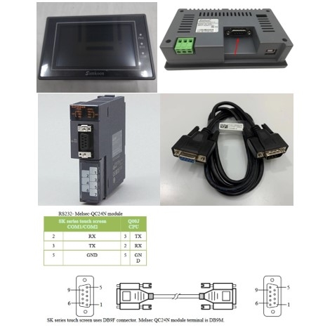 Cáp Lập Trình HMI Samkoon SK Series Với PLC Mitsubishi Melsec QC24N Module Connection Cable RS232 DB9 Female to DB9 Male Dài 1.8M Có Chống Nhiễu Shielded