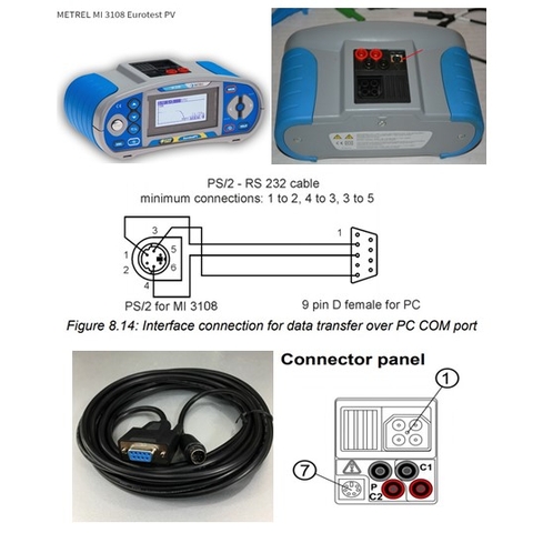 Cáp Kiết Nối Thiết Bị Kiểm Tra Quang Điện Và Điện Công Trình Metrel EurotestPV MI 3108 Với Máy Tính Qua Giao Diện RS232 PS/2 Mini din 6 Pin Male to DB9 Female Black Length 3M