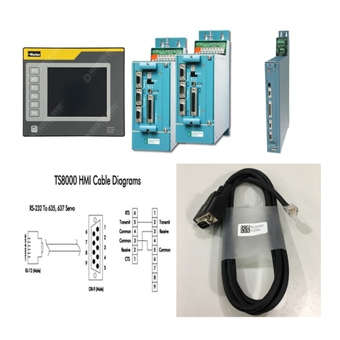 Cáp Kiết Nối Điều Khiển Parker TS8000 Touch Screen HMI Với Với Biến Tần Parker Drive 635, 637 Communication Cable RS232 RJ12 6 Pin 6P6C to DB9 Male Black Length 1.8M