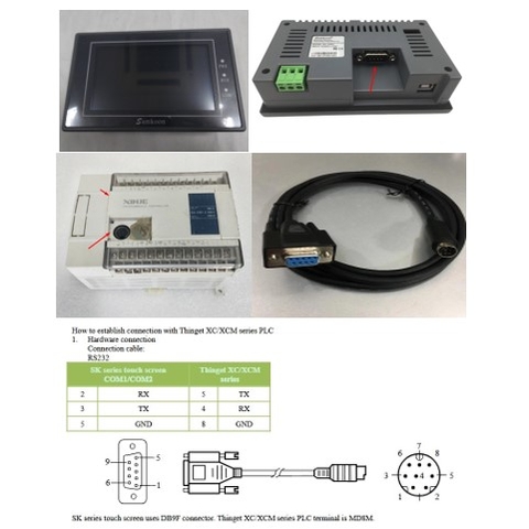 Cáp Lập Trình HMI Samkoon SK Series Với PLC XINJE THINGET XC/XCM Series Terminal is MD8M Connection Cable RS232 Mini Din 8 Pin to DB9 Female Dài 1.8M Có Chống Nhiễu Shielded