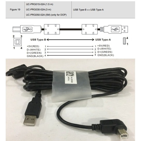 Cáp Lập Trình Cho Màn Hình HMI Delta TP04P Series Với PC UC-PRG030-02A 3M USB 2.0 Type A Male To  Left Angle Type B Male Cable  STYLE 2725 28AWG Black