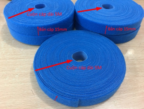 Băng Cuộn Bó Cáp VELCRO BRAND ONE-WRA Roll WRAP TAPE YARD ROLL 15mm x 5m Blue For Fiber Optic Network Ethernet Patch Cord Cable Dài 5M