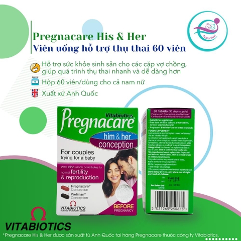 Viên uống hỗ trợ thụ thai Pregnacare His & Her 60 viên (Anh)