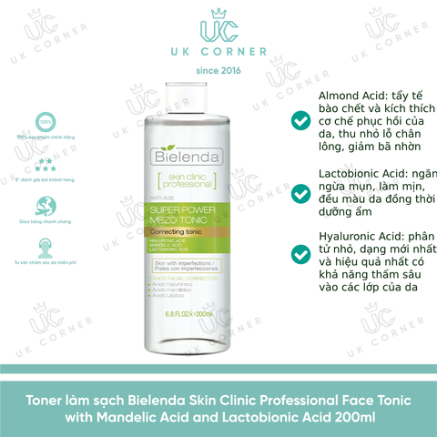 Toner làm sạch Bielenda Skin Clinic Professional Face Tonic with Mandelic Acid and Lactobionic Acid 200ml