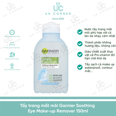 Tẩy trang mắt môi Garnier Eye Make up Remover Soothing 150ml