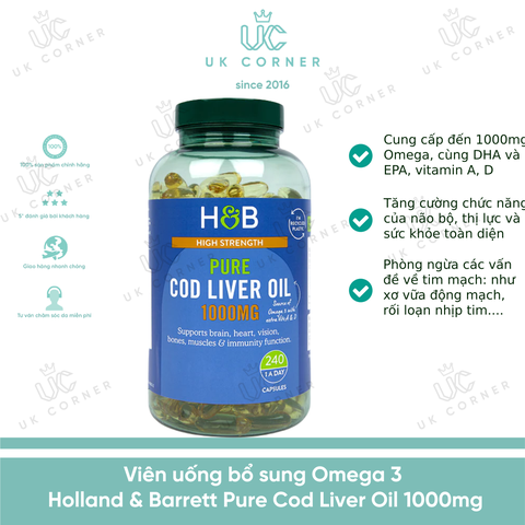 Holland & Barrett Cod Liver Oil 1000mg 240 Softgel Capsules 