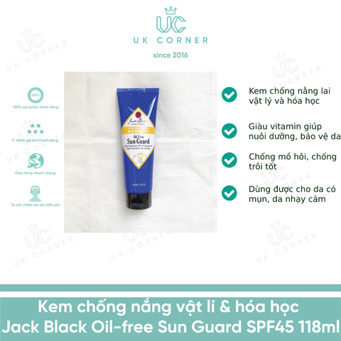 Kem chống nắng vật lí & hóa học Jack Black Oil-Free Sun Guard SPF45 118mL