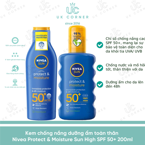 Kem chống nắng toàn thân Nivea Protect & Moisture SPF50 200 ml
